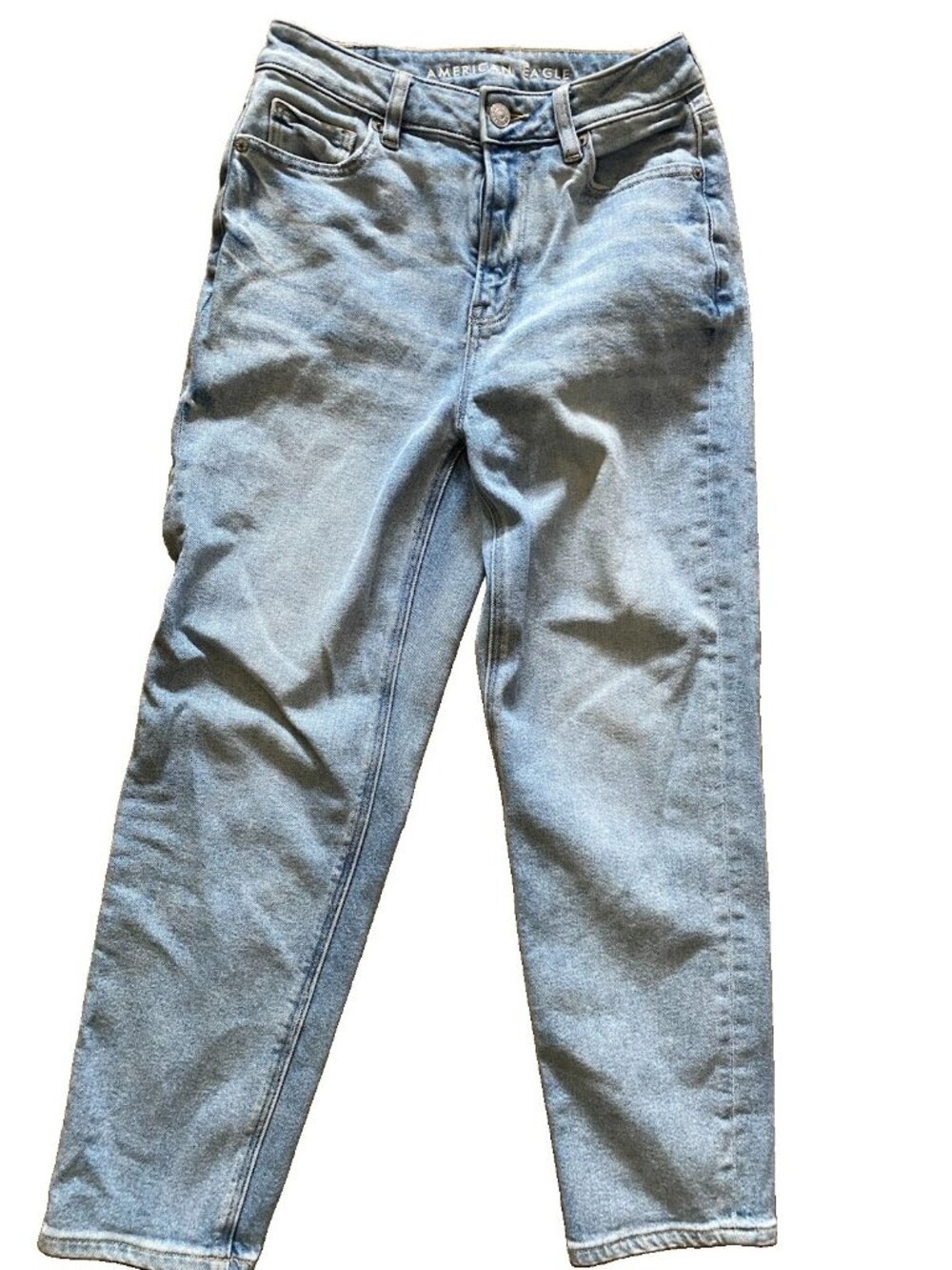 American Eagle Women's Mom Straight Jeans Size 0 X-Short Lt Wash Blue High Rise